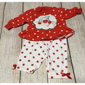 Vintage Hopscotch Baby Puffer SANTA Polka Dot Red White Outfit 0-6 months TbA2